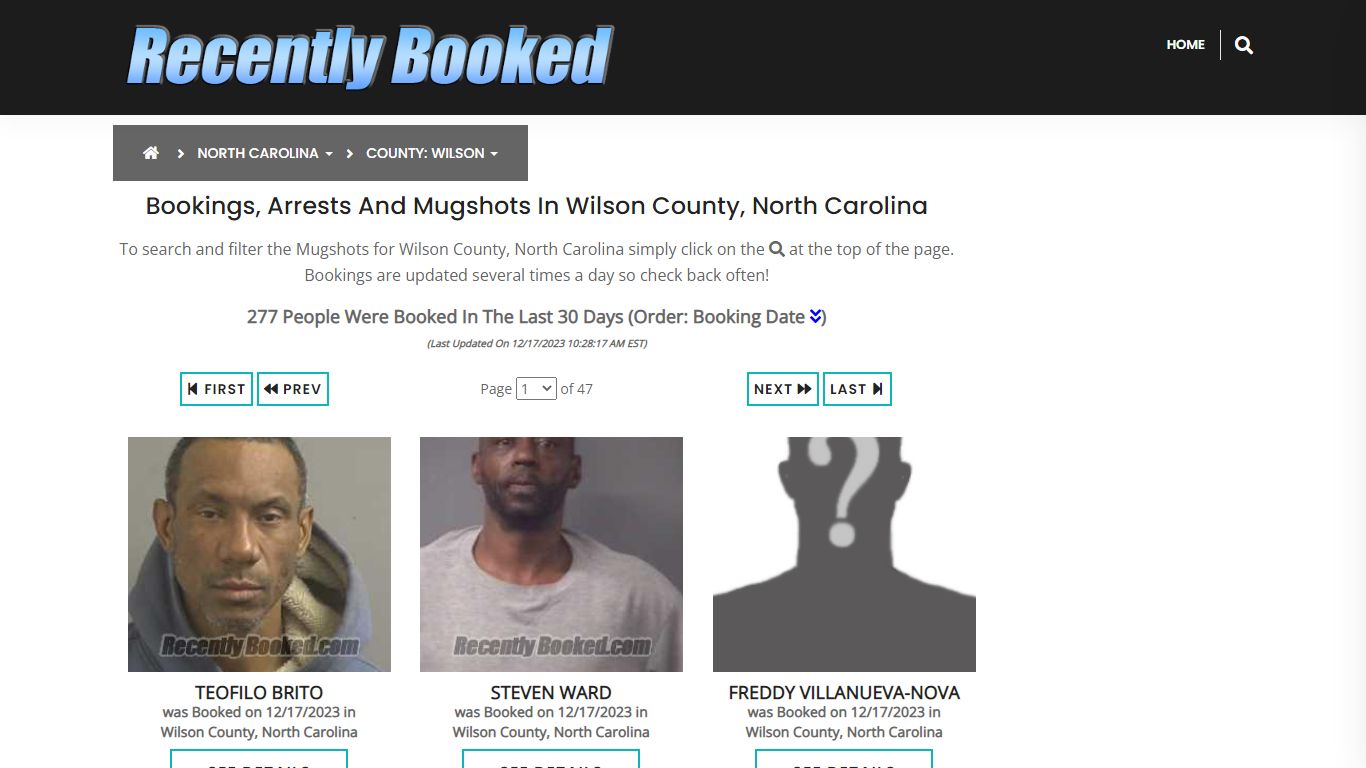 Bookings, Arrests and Mugshots in Wilson County, North Carolina
